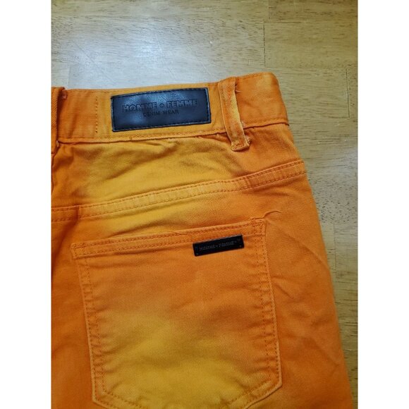 Homme Femme Jeans Size 32 Orange Unisex Couples Modern Stretch Denim Pants - Picture 11 of 13